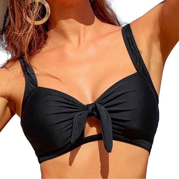 Tempt Me Large Black Bikini Swim Top Push-Up with Front Tie Knot - Picture 5 of 9